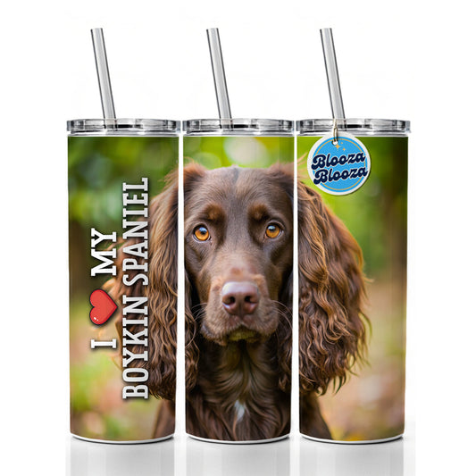 I Love My Boykin Spaniel Dog Heart Skinny Tumbler 20oz with Straw Insulated Water Bottle Gift