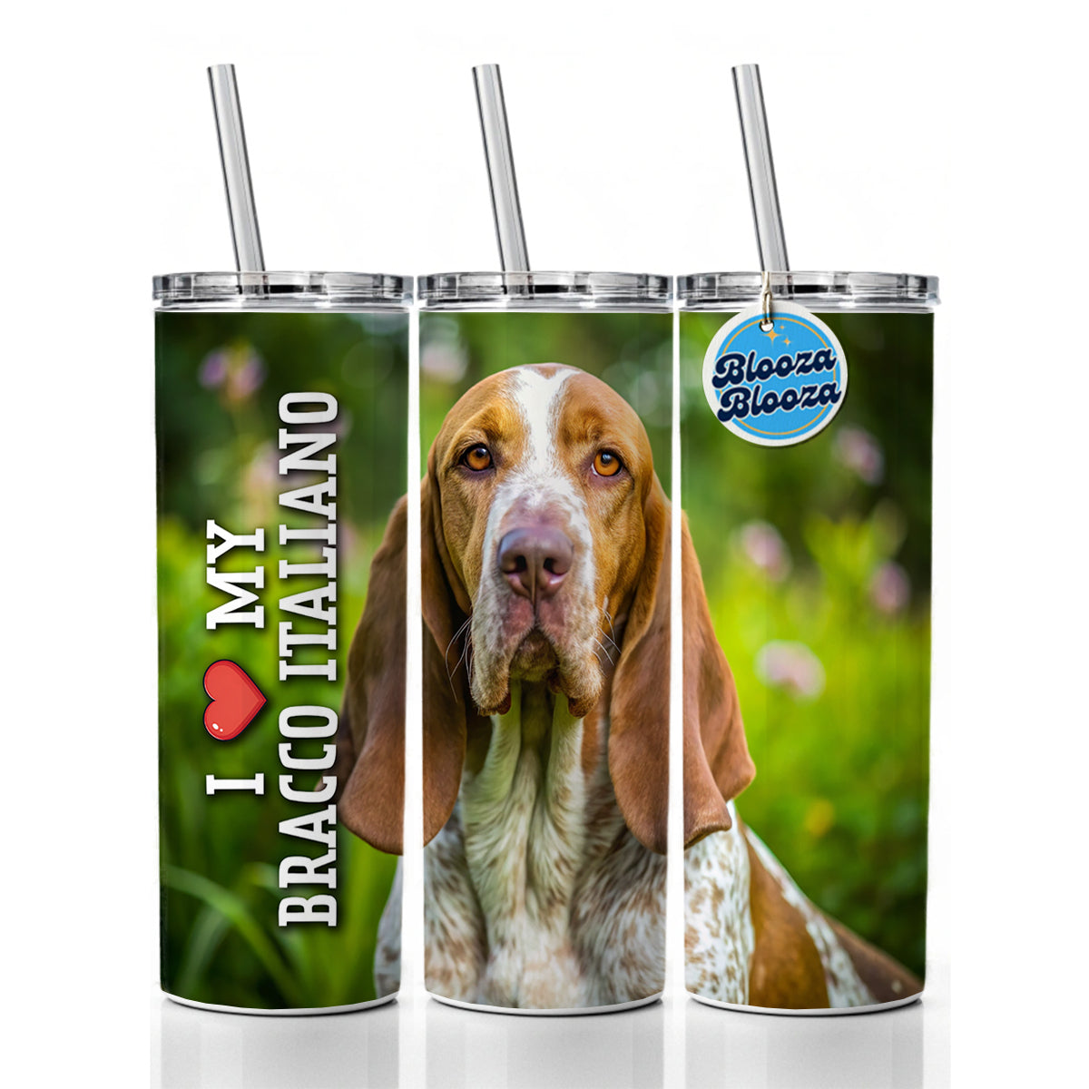 I Love My Bracco Italiano Dog Heart Skinny Tumbler 20oz with Straw Insulated Water Bottle Gift