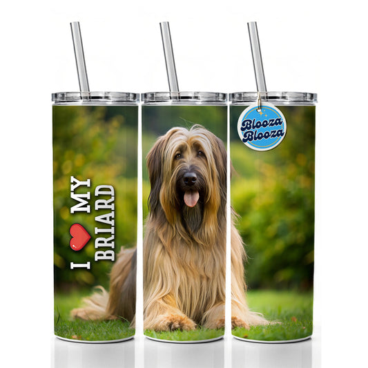 I Love My Briard Dog Heart Skinny Tumbler 20oz with Straw Insulated Water Bottle Gift