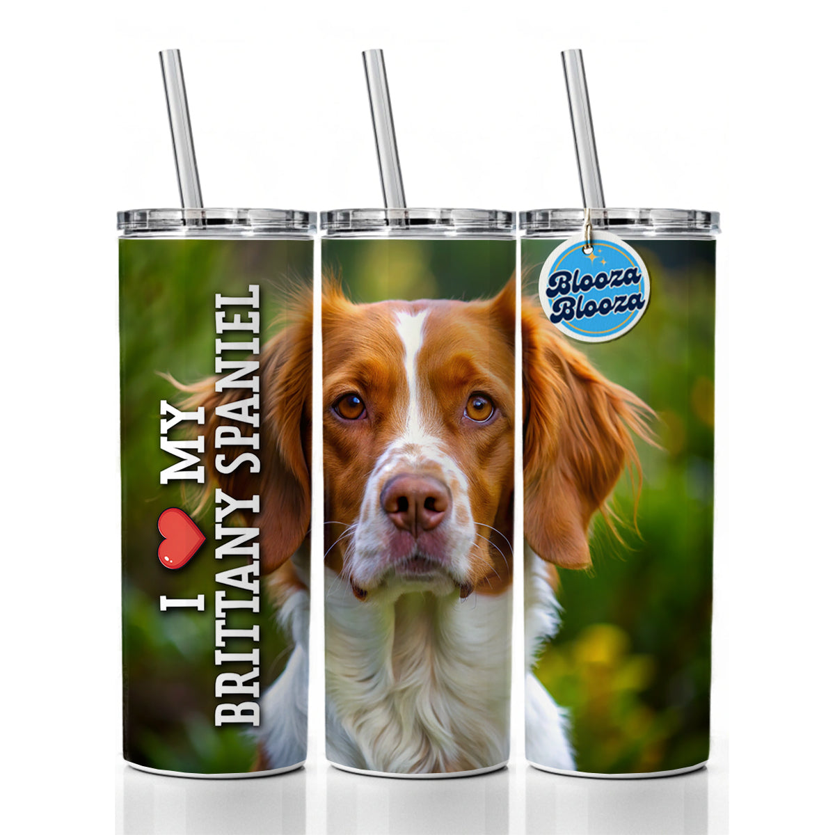 I Love My Brittany Spaniel Dog Heart Skinny Tumbler 20oz with Straw Insulated Water Bottle Gift