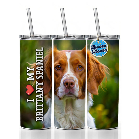 I Love My Brittany Spaniel Dog Heart Skinny Tumbler 20oz with Straw Insulated Water Bottle Gift