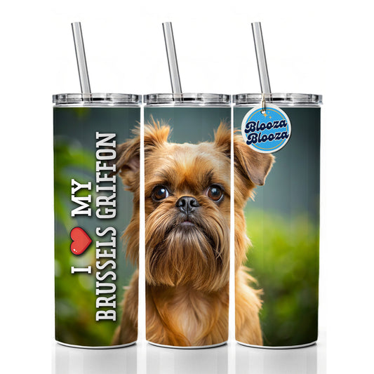 I Love My Brussels Griffon Dog Heart Skinny Tumbler 20oz with Straw Insulated Water Bottle Gift