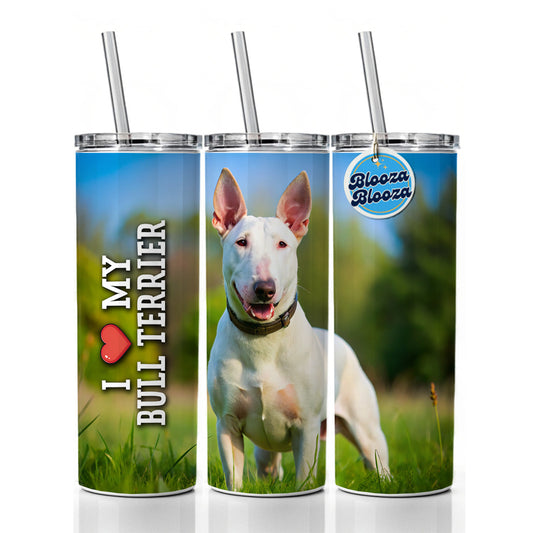 I Love My Bull Terrier Dog Heart Skinny Tumbler 20oz with Straw Insulated Water Bottle Gift