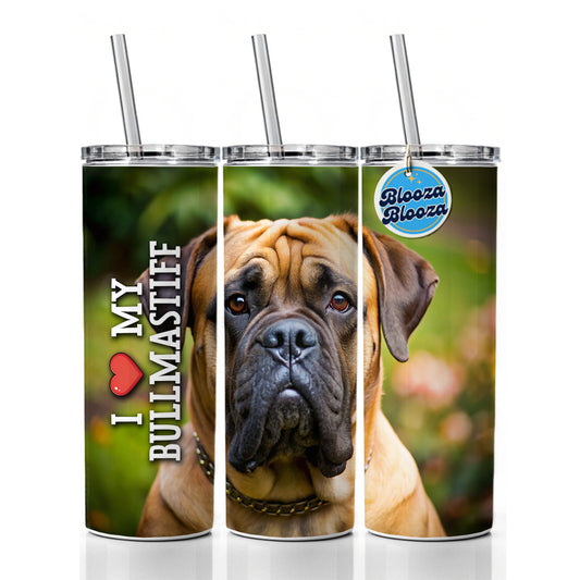 I Love My Bullmastiff Dog Heart Skinny Tumbler 20oz with Straw Insulated Water Bottle Gift