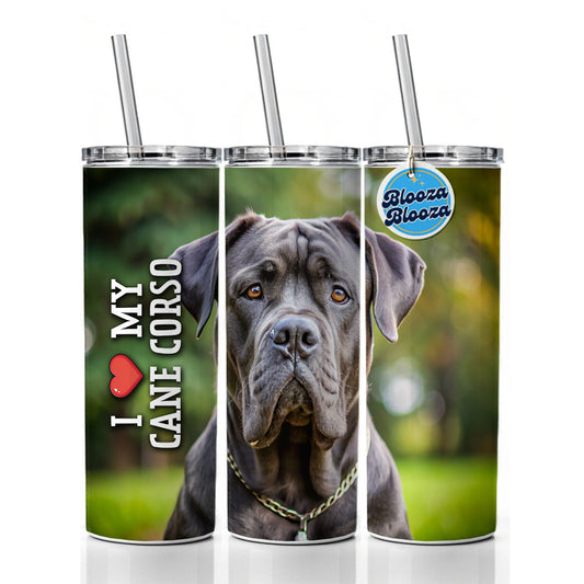 I Love My Cane Corso Dog Heart Skinny Tumbler 20oz with Straw Insulated Water Bottle Gift