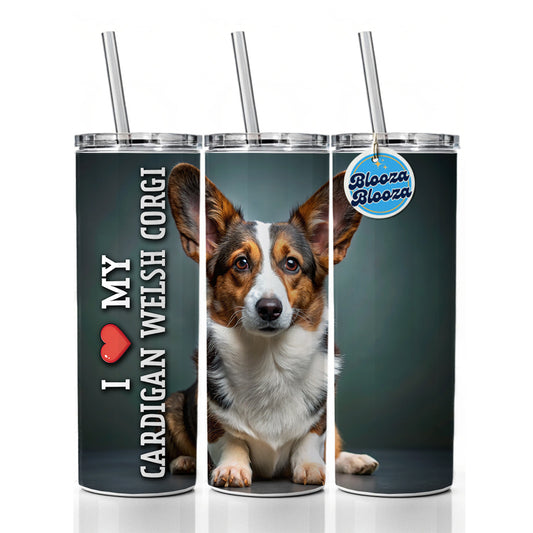 I Love My Cardigan Welsh Corgi Dog Heart Skinny Tumbler 20oz with Straw Insulated Water Bottle Gift