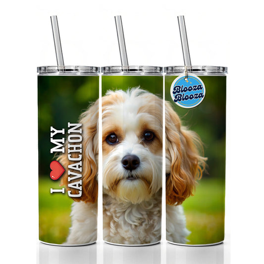 I Love My Cavachon Dog Heart Skinny Tumbler 20oz with Straw Insulated Water Bottle Gift