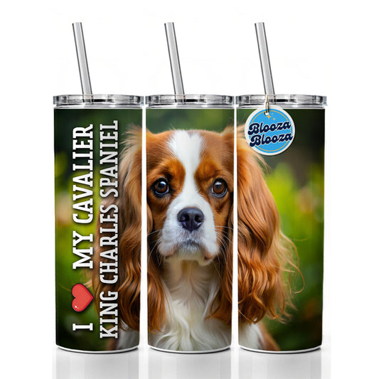 I Love My Cavalier King Charles Spaniel Dog Heart Skinny Tumbler 20oz with Straw Insulated Water Bottle Gift