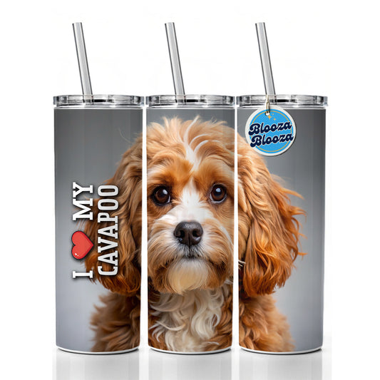 I Love My Cavapoo Dog Heart Skinny Tumbler 20oz with Straw Insulated Water Bottle Gift