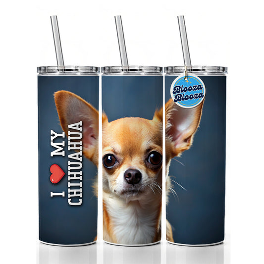 I Love My Chihuahua Dog Heart Skinny Tumbler 20oz with Straw Insulated Water Bottle Gift