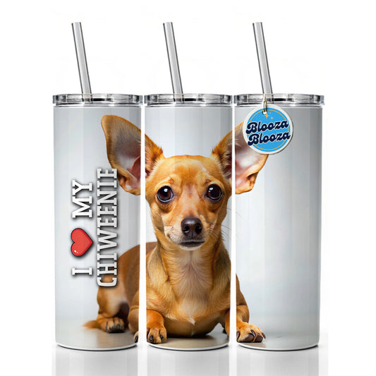 I Love My Chiweenie Dog Heart Skinny Tumbler 20oz with Straw Insulated Water Bottle Gift