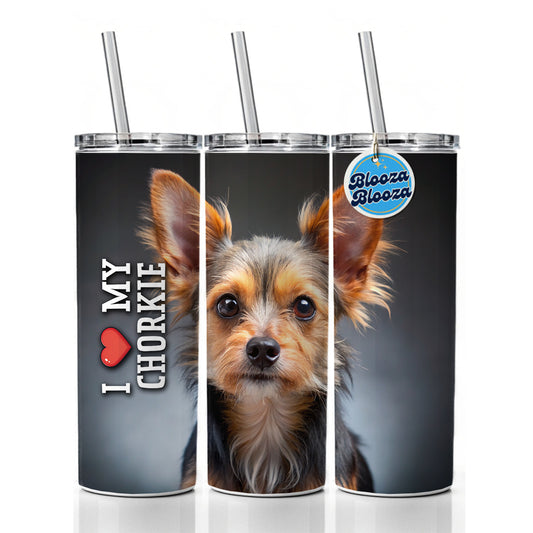 I Love My Chorkie Dog Heart Skinny Tumbler 20oz with Straw Insulated Water Bottle Gift