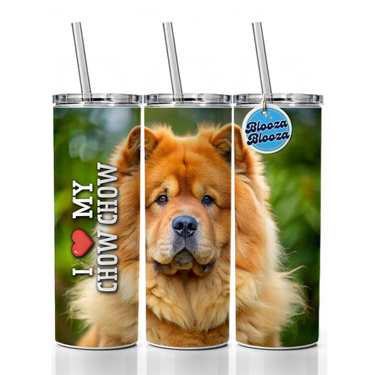 I Love My Chow Chow Dog Heart Skinny Tumbler 20oz with Straw Insulated Water Bottle Gift