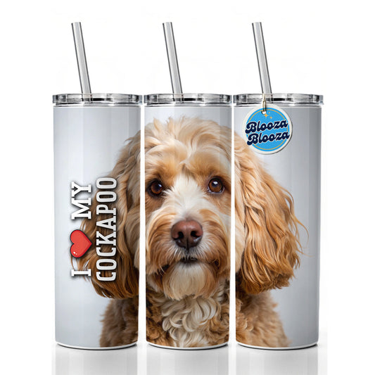 I Love My Cockapoo Dog Heart Skinny Tumbler 20oz with Straw Insulated Water Bottle Gift