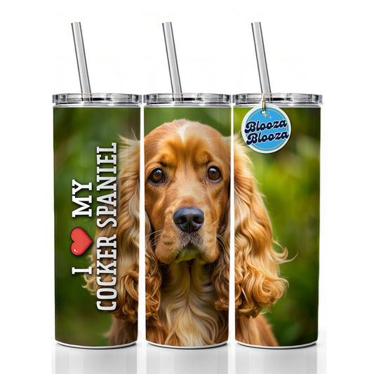 I Love My Cocker Spaniel Dog Heart Skinny Tumbler 20oz with Straw Insulated Water Bottle Gift