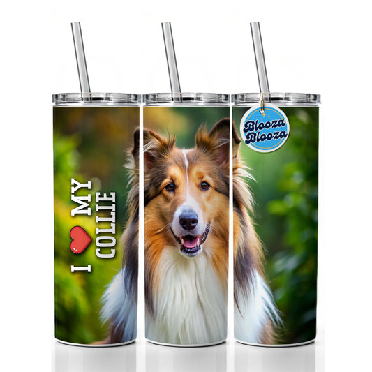 I Love My Collie Dog Heart Skinny Tumbler 20oz with Straw Insulated Water Bottle Gift