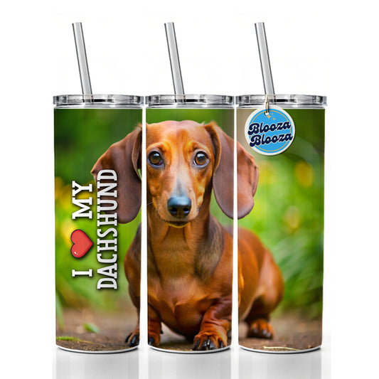 I Love My Dachshund Dog Heart Skinny Tumbler 20oz with Straw Insulated Water Bottle Gift