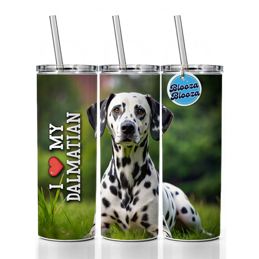 I Love My Dalmatian Dog Heart Skinny Tumbler 20oz with Straw Insulated Water Bottle Gift