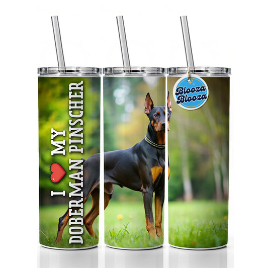 I Love My Doberman Pinscher Dog Heart Skinny Tumbler 20oz with Straw Insulated Water Bottle Gift