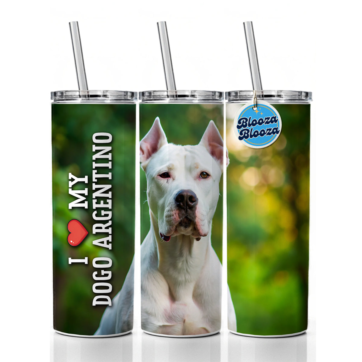 I Love My Dogo Argentino Dog Heart Skinny Tumbler 20oz with Straw Insulated Water Bottle Gift