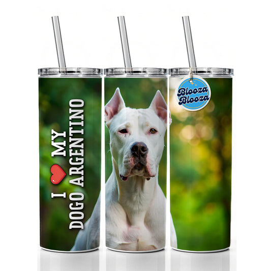I Love My Dogo Argentino Dog Heart Skinny Tumbler 20oz with Straw Insulated Water Bottle Gift
