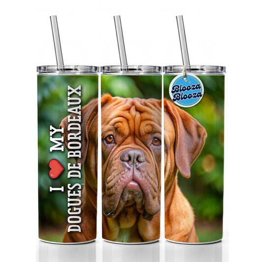 I Love My Dogues De Bordeaux Dog Heart Skinny Tumbler 20oz with Straw Insulated Water Bottle Gift