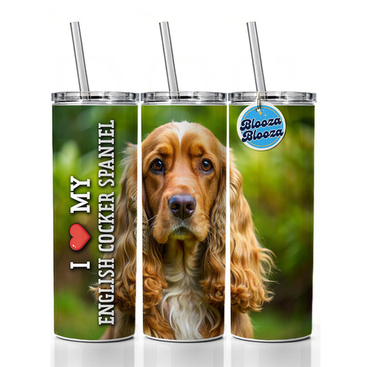 I Love My English Cocker Spaniel Dog Heart Skinny Tumbler 20oz with Straw Insulated Water Bottle Gift