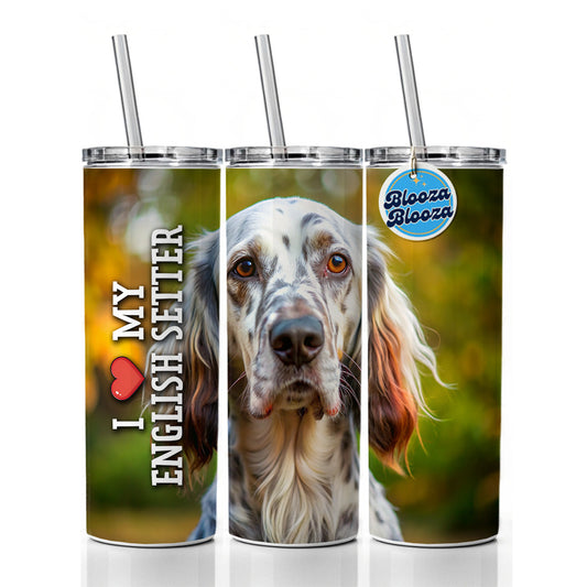 I Love My English Setter Dog Heart Skinny Tumbler 20oz with Straw Insulated Water Bottle Gift
