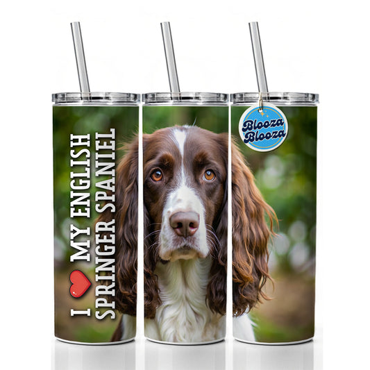 I Love My English Springer Spaniel Dog Heart Skinny Tumbler 20oz with Straw Insulated Water Bottle Gift