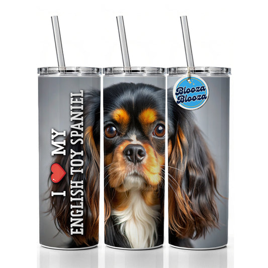 I Love My English Toy Spaniel Dog Heart Skinny Tumbler 20oz with Straw Insulated Water Bottle Gift