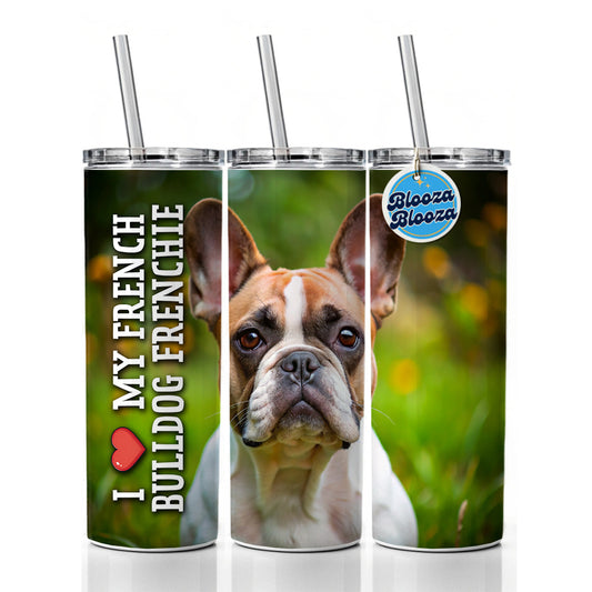 I Love My French Bulldog Frenchie Dog Heart Skinny Tumbler 20oz with Straw Insulated Water Bottle Gift