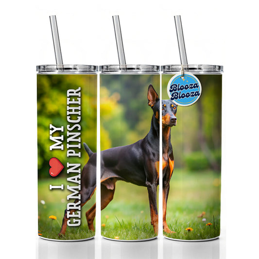 I Love My German Pinscher Dog Heart Skinny Tumbler 20oz with Straw Insulated Water Bottle Gift