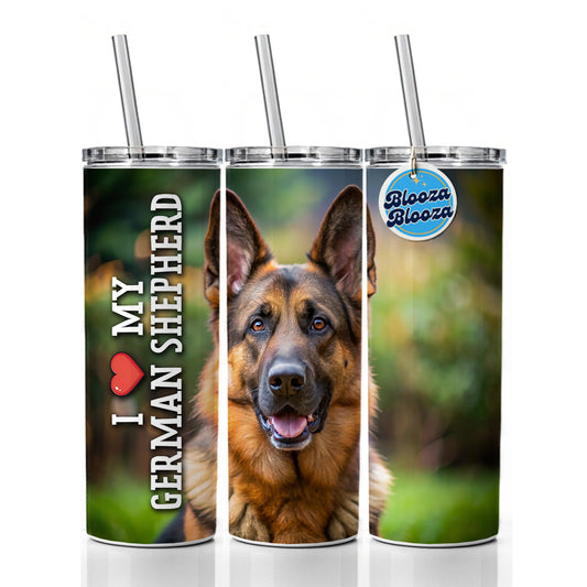 I Love My German Shepherd Dog Heart Skinny Tumbler 20oz with Straw Insulated Water Bottle Gift