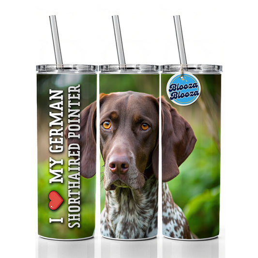 I Love My German Shorthaired Pointer Dog Heart Skinny Tumbler 20oz with Straw Insulated Water Bottle Gift
