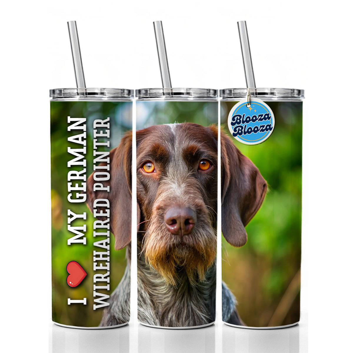 I Love My German Wirehaired Pointer Dog Heart Skinny Tumbler 20oz with Straw Insulated Water Bottle Gift