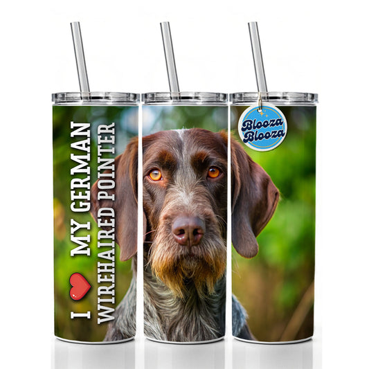 I Love My German Wirehaired Pointer Dog Heart Skinny Tumbler 20oz with Straw Insulated Water Bottle Gift