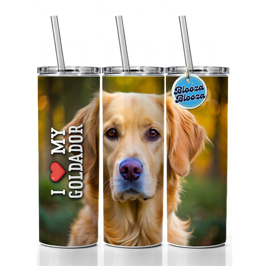 I Love My Goldador Dog Heart Skinny Tumbler 20oz with Straw Insulated Water Bottle Gift