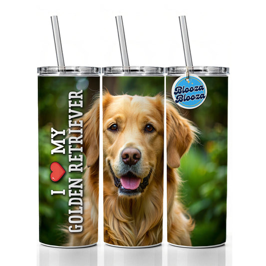 I Love My Golden Retriever Dog Heart Skinny Tumbler 20oz with Straw Insulated Water Bottle Gift