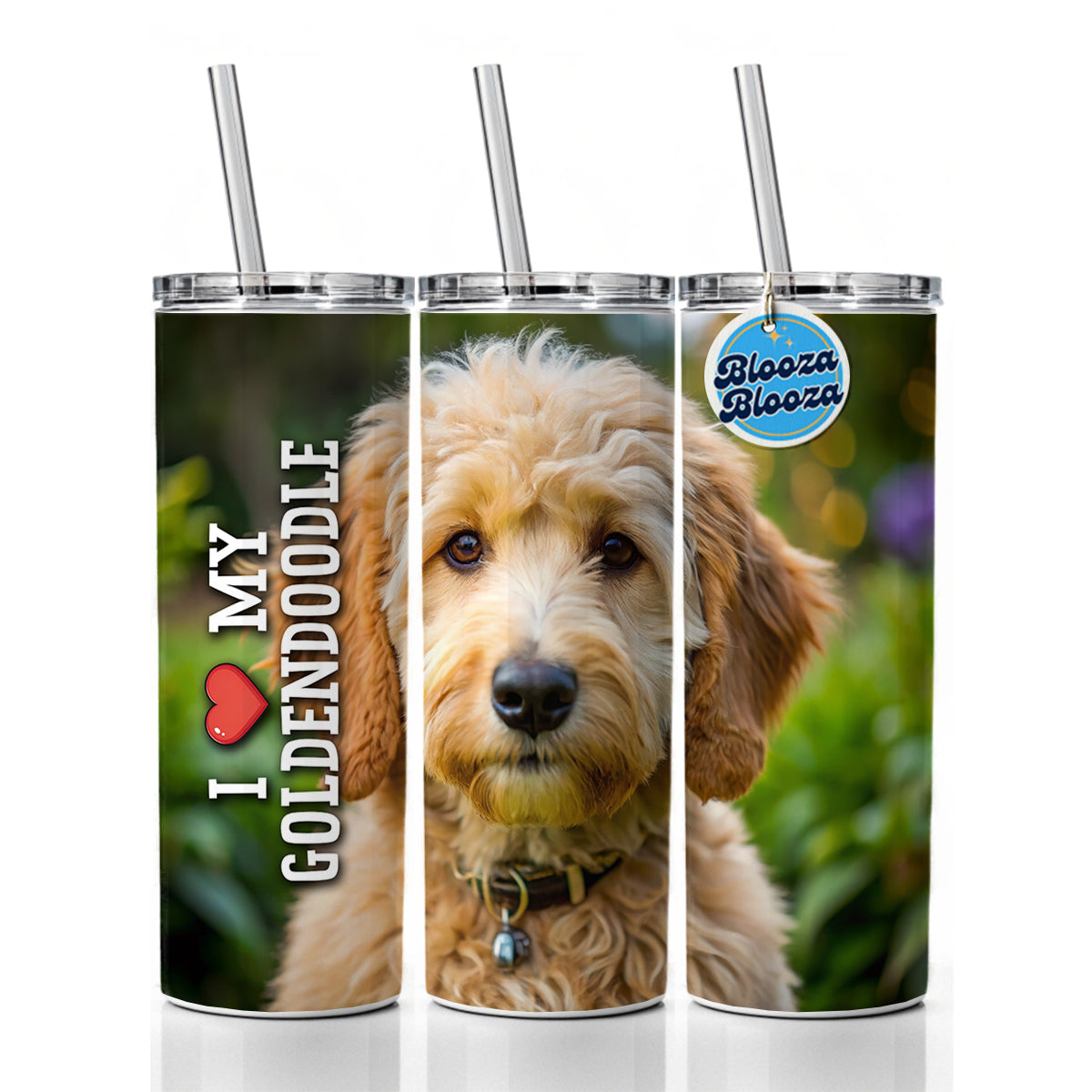 I Love My Goldendoodle Dog Heart Skinny Tumbler 20oz with Straw Insulated Water Bottle Gift