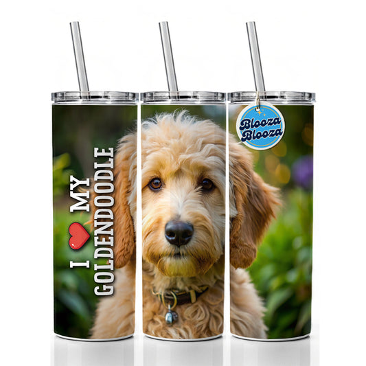 I Love My Goldendoodle Dog Heart Skinny Tumbler 20oz with Straw Insulated Water Bottle Gift