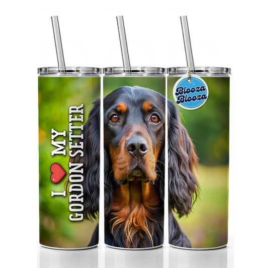 I Love My Gordon Setter Dog Heart Skinny Tumbler 20oz with Straw Insulated Water Bottle Gift