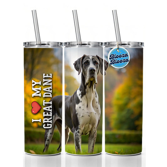 I Love My Great Dane Dog Heart Skinny Tumbler 20oz with Straw Insulated Water Bottle Gift