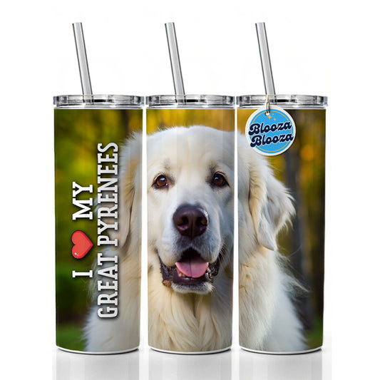 I Love My Great Pyrenees Dog Heart Skinny Tumbler 20oz with Straw Insulated Water Bottle Gift