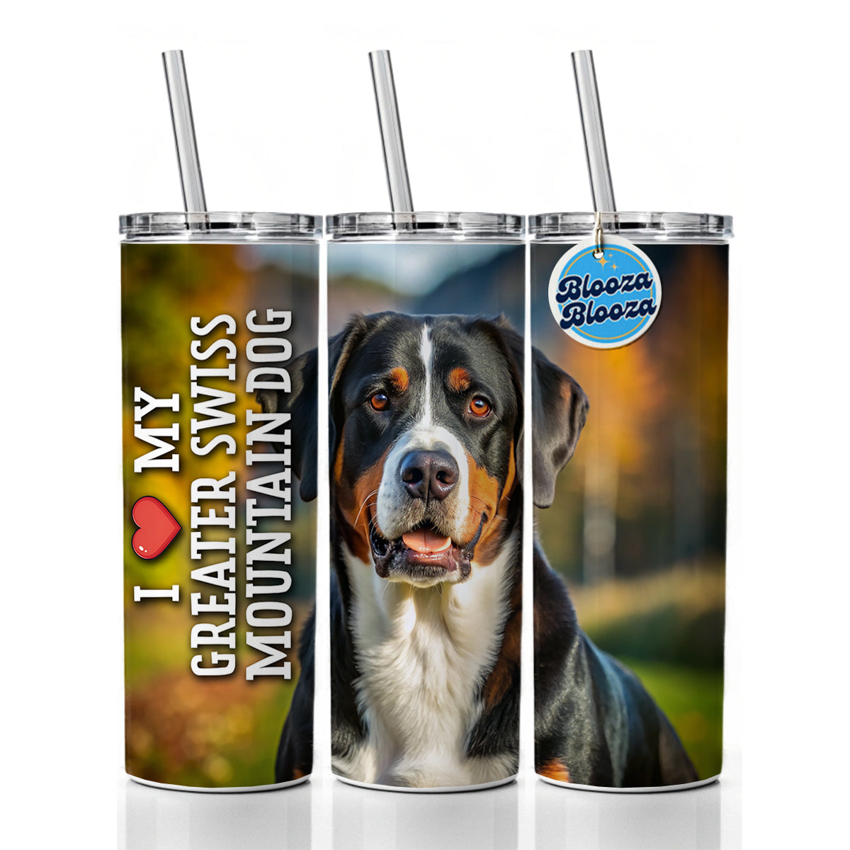 I Love My Greater Swiss Mountain Dog Heart Skinny Tumbler 20oz with Straw Insulated Water Bottle Gift