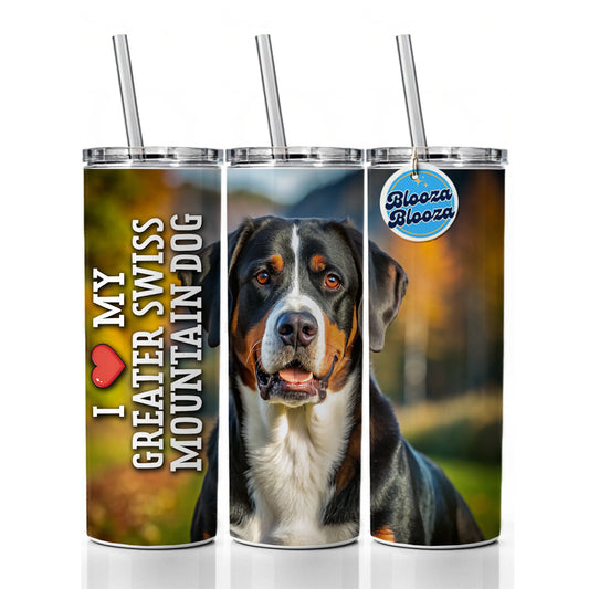 I Love My Greater Swiss Mountain Dog Heart Skinny Tumbler 20oz with Straw Insulated Water Bottle Gift