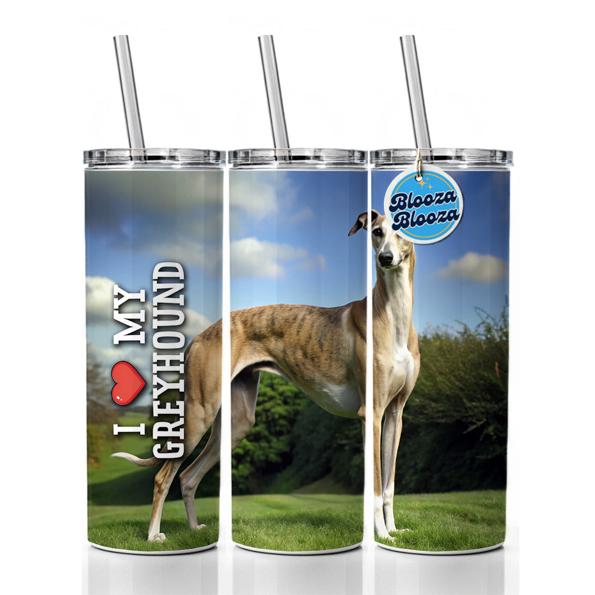 I Love My Greyhound Dog Heart Skinny Tumbler 20oz with Straw Insulated Water Bottle Gift