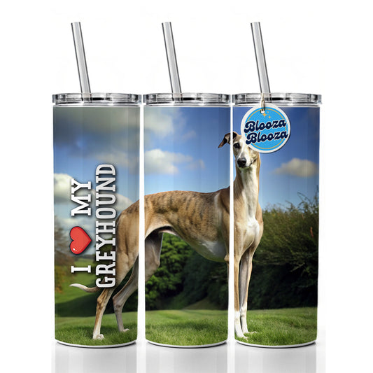 I Love My Greyhound Dog Heart Skinny Tumbler 20oz with Straw Insulated Water Bottle Gift