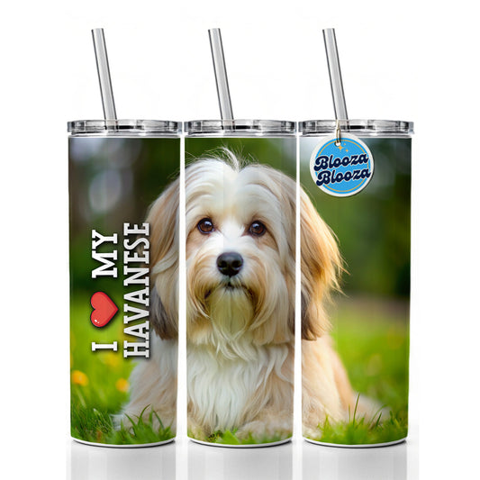 I Love My Havanese Dog Heart Skinny Tumbler 20oz with Straw Insulated Water Bottle Gift
