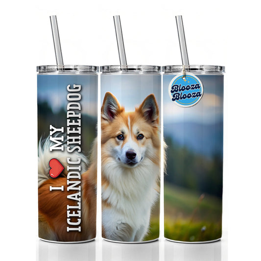 I Love My Icelandic Sheepdog Dog Heart Skinny Tumbler 20oz with Straw Insulated Water Bottle Gift
