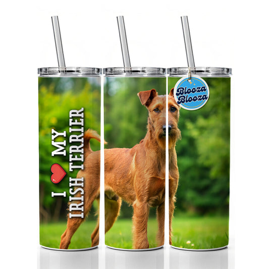I Love My Irish Terrier Dog Heart Skinny Tumbler 20oz with Straw Insulated Water Bottle Gift